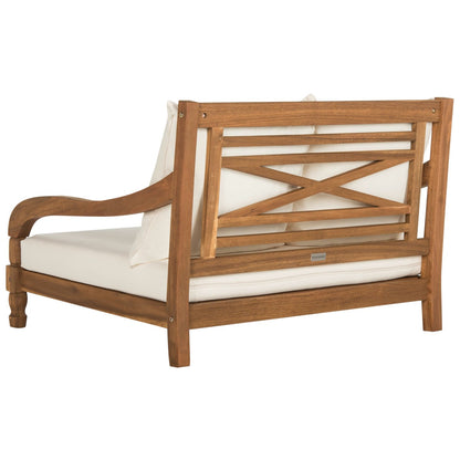 ADOUER WOOD Solid Wood Double Daybed Chaise Lounge with 2 Cushions – Handcrafted 2-Seater Outdoor & Indoor Settee