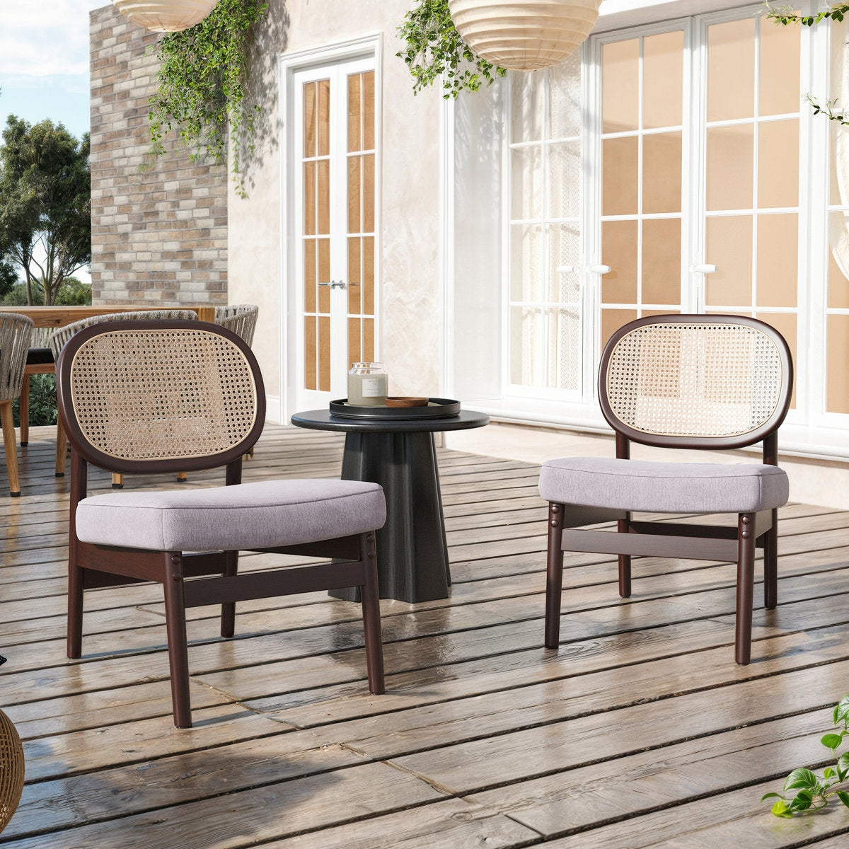 Sheesham Wood Cane Back Armchair with Cotton Seat