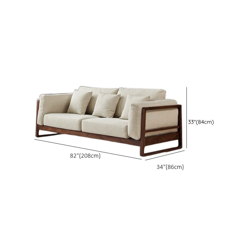 Adouer Wood Handcrafted Sheesham Wooden 3-Seater Sofa with Comfortable Cotton Fabric – Modern Living Room Furniture-Light Beige