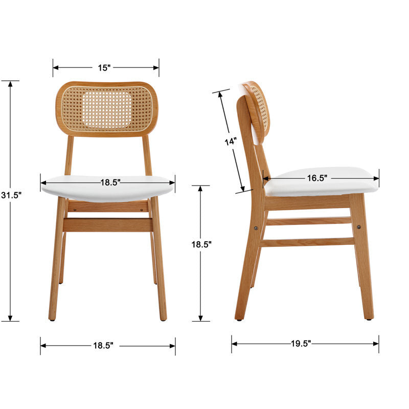 ADOUER WOOD Natural Wood Finish Dining Table with 6 Upholstered Chairs featuring Breathable Cane Backrests