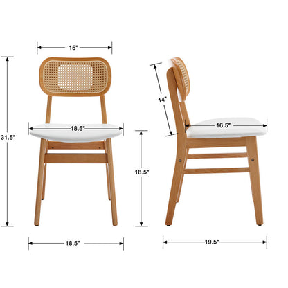 ADOUER WOOD Natural Wood Finish Dining Table with 6 Upholstered Chairs featuring Breathable Cane Backrests