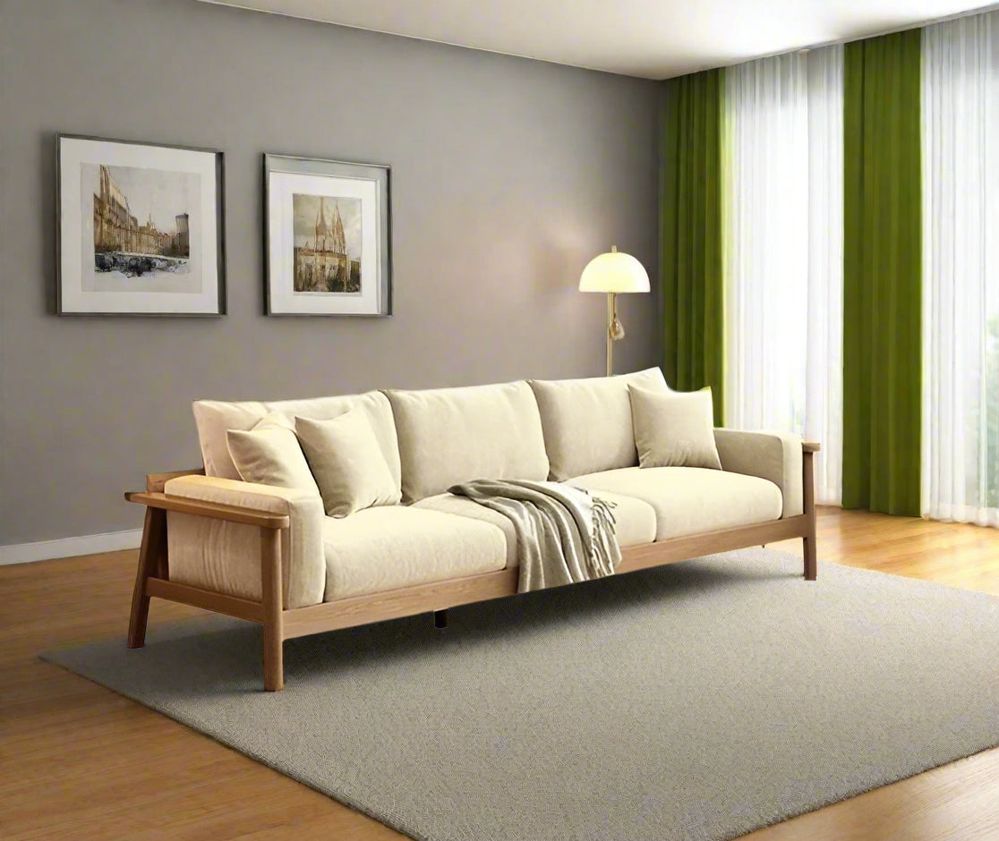 Acacia Wood Modern Sofa with Cotton Upholstery – Natural Elegance