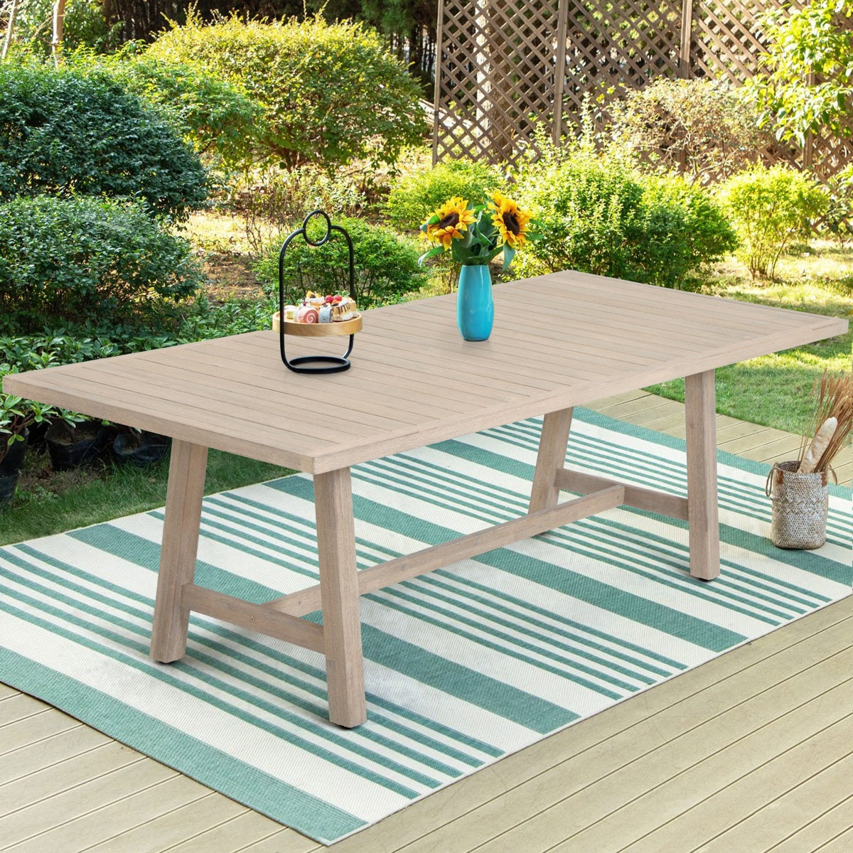 ADOUER WOOD Solid Acacia Wood 8-Seater Outdoor Dining Set with Weather-Resistant Grey Cushions Exterior PU Finish