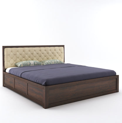 ADOUER WOOD Solid Sheesham Wood Standard Bed With Box Storage–Natural Honey Finish