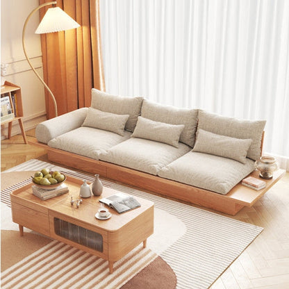 Japanese Style Platform Sofa with Acacia Wood Base and Cotton Fabric