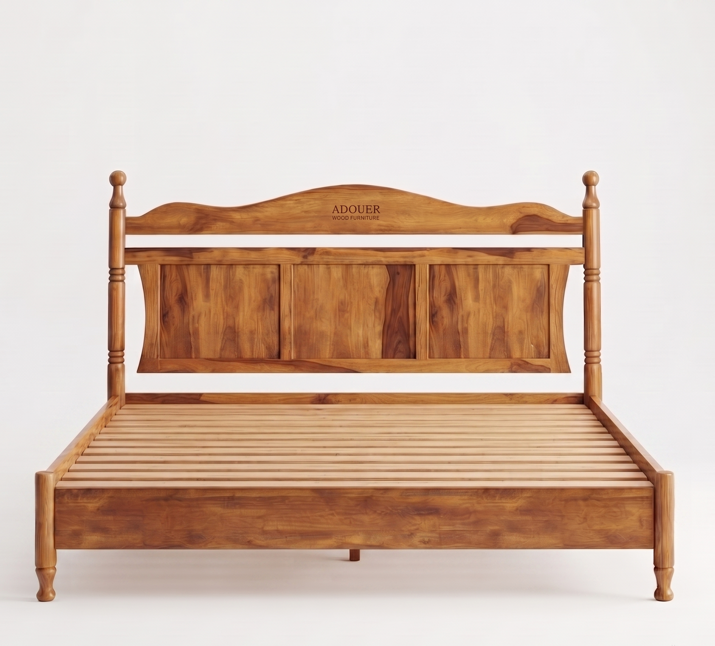 ADOUER Traditional Solid Wood Poster Bed with Scalloped Headboard