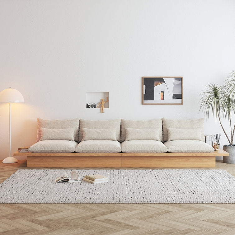Japanese Style Platform Sofa with Acacia Wood Base and Cotton Fabric
