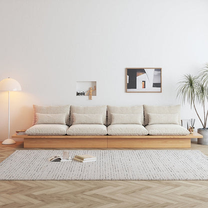 Japanese Style Platform Sofa with Acacia Wood Base and Cotton Fabric