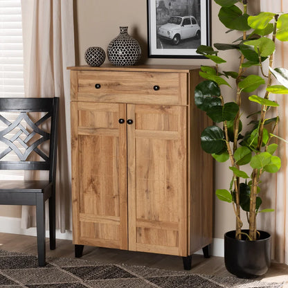 ADOUER WOOD Solid Acacia Wood Modern 15 Pair Shoe Cabinet With Drawer, Natural