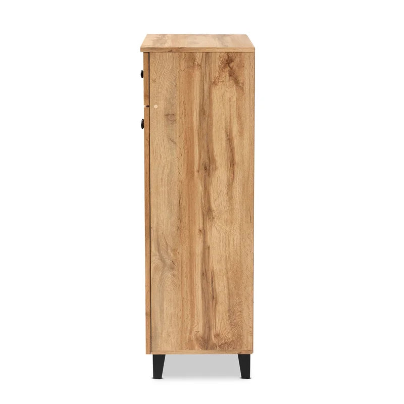 ADOUER WOOD Solid Acacia Wood Modern 15 Pair Shoe Cabinet With Drawer, Natural