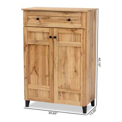 ADOUER WOOD Solid Acacia Wood Modern 15 Pair Shoe Cabinet With Drawer, Natural