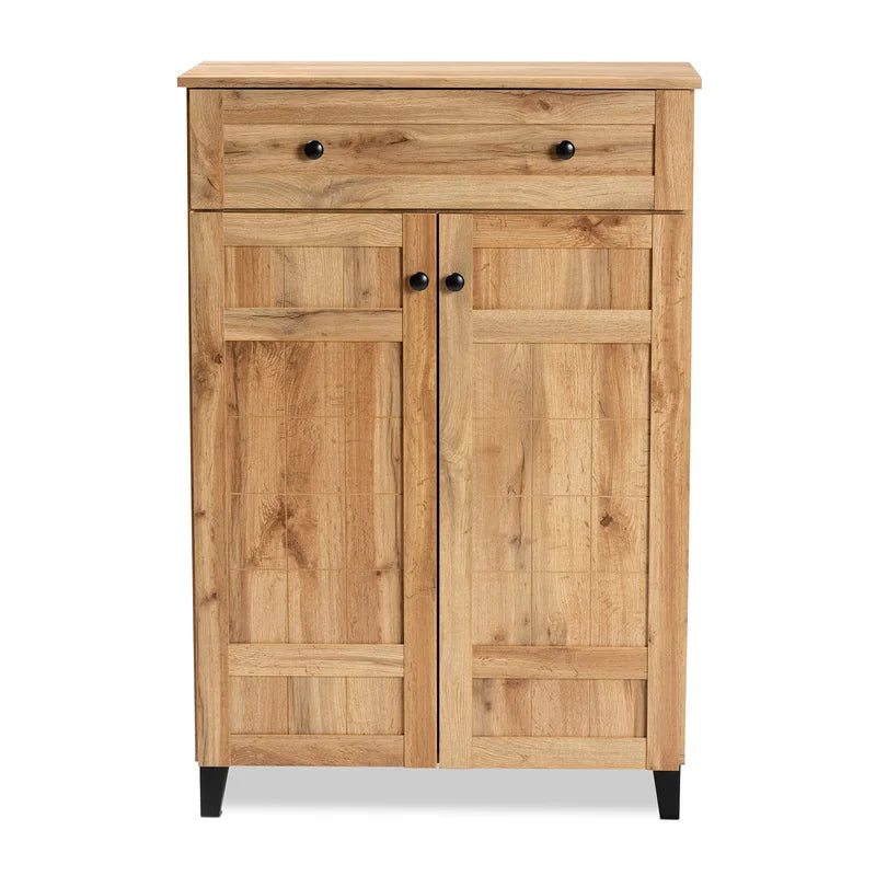ADOUER WOOD Solid Acacia Wood Modern 15 Pair Shoe Cabinet With Drawer, Natural