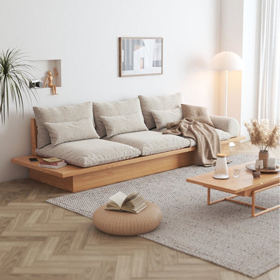 Japanese Style Platform Sofa with Acacia Wood Base and Cotton Fabric