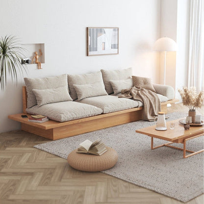 Japanese Style Platform Sofa with Acacia Wood Base and Cotton Fabric