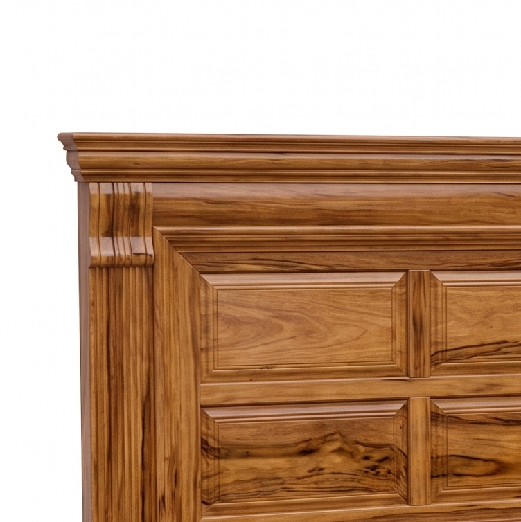Adouer Wood Solid Wood Classic Panel Bed with Carved Pillars and Fluted Detailing