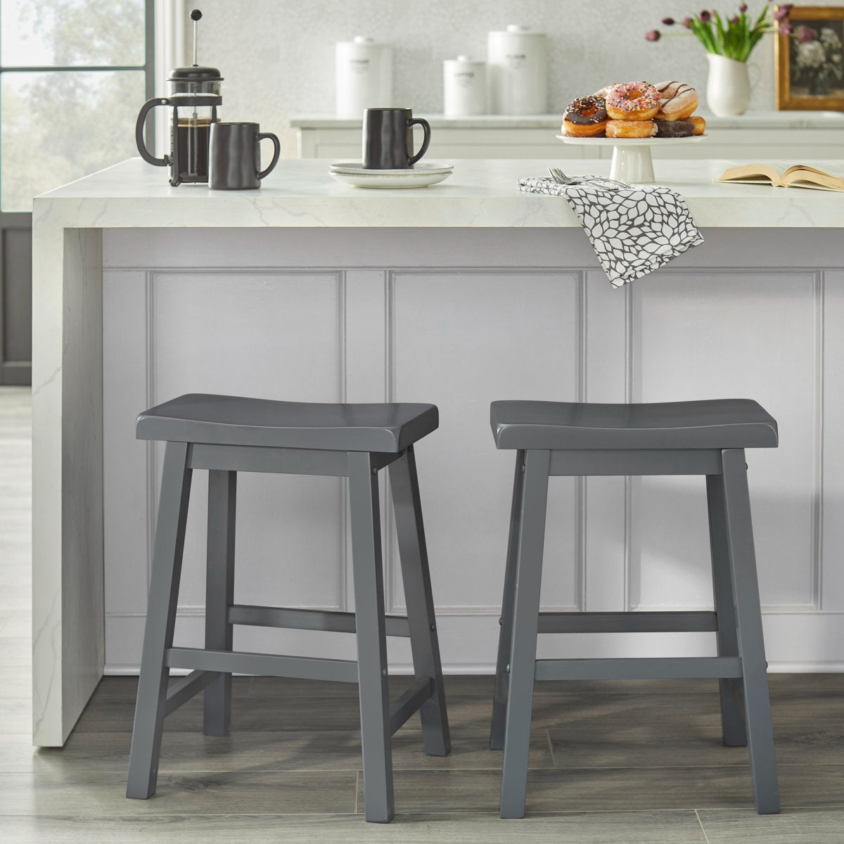 Handcrafted Solid Wood Counter-Height Bar Stools with Contoured Saddle Seat