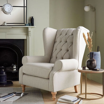 ADOUER WOOD Solid Wood Leg & Frame With Cotton Fabric Wingback Chair