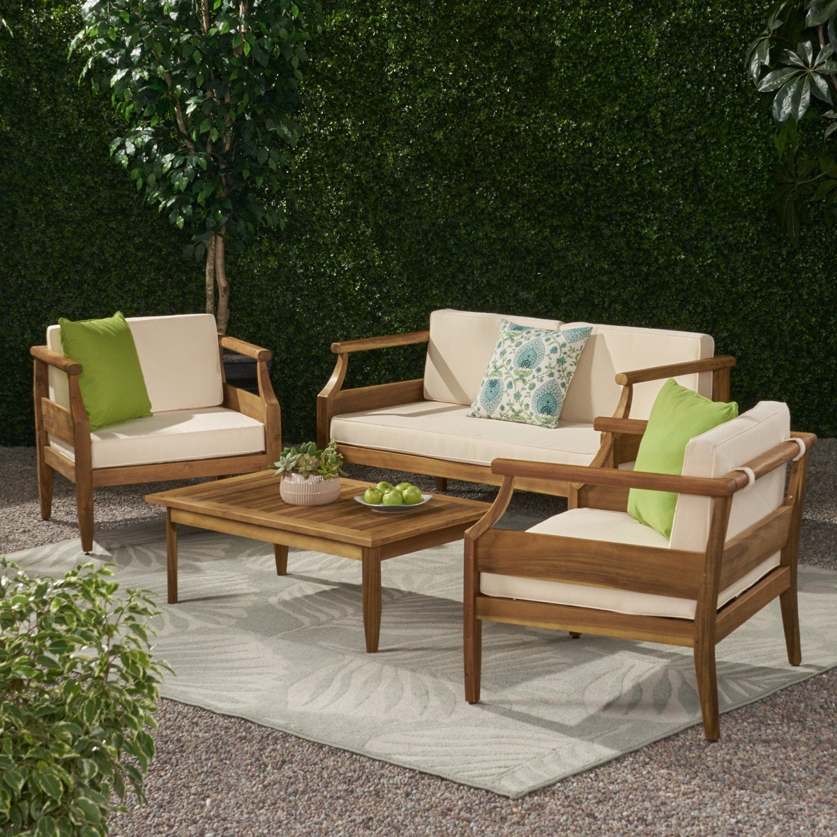 Weather-Resistant 4 Seater Outdoor Sofa Set With Centre Coffee Table in Acacia Wood