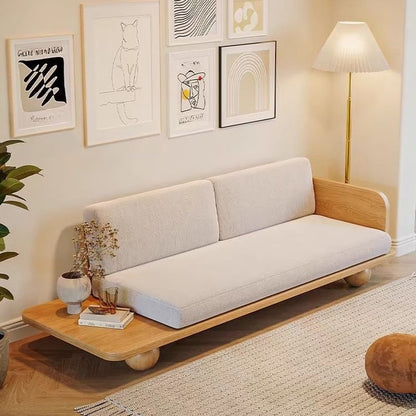 Adouer Wood Handcrafted Acacia Wood 3 Seater Cotton Fabric Sofa in Natural Shade
