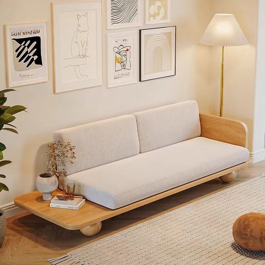 Adouer Wood Handcrafted Acacia Wood 3 Seater Cotton Fabric Sofa in Natural Shade