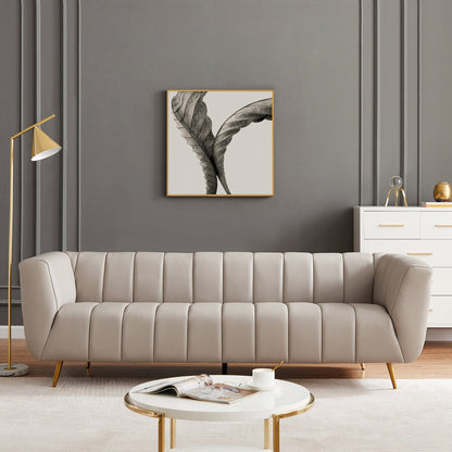 The Curved Channel-Back Leather Sofa on Solid Wood