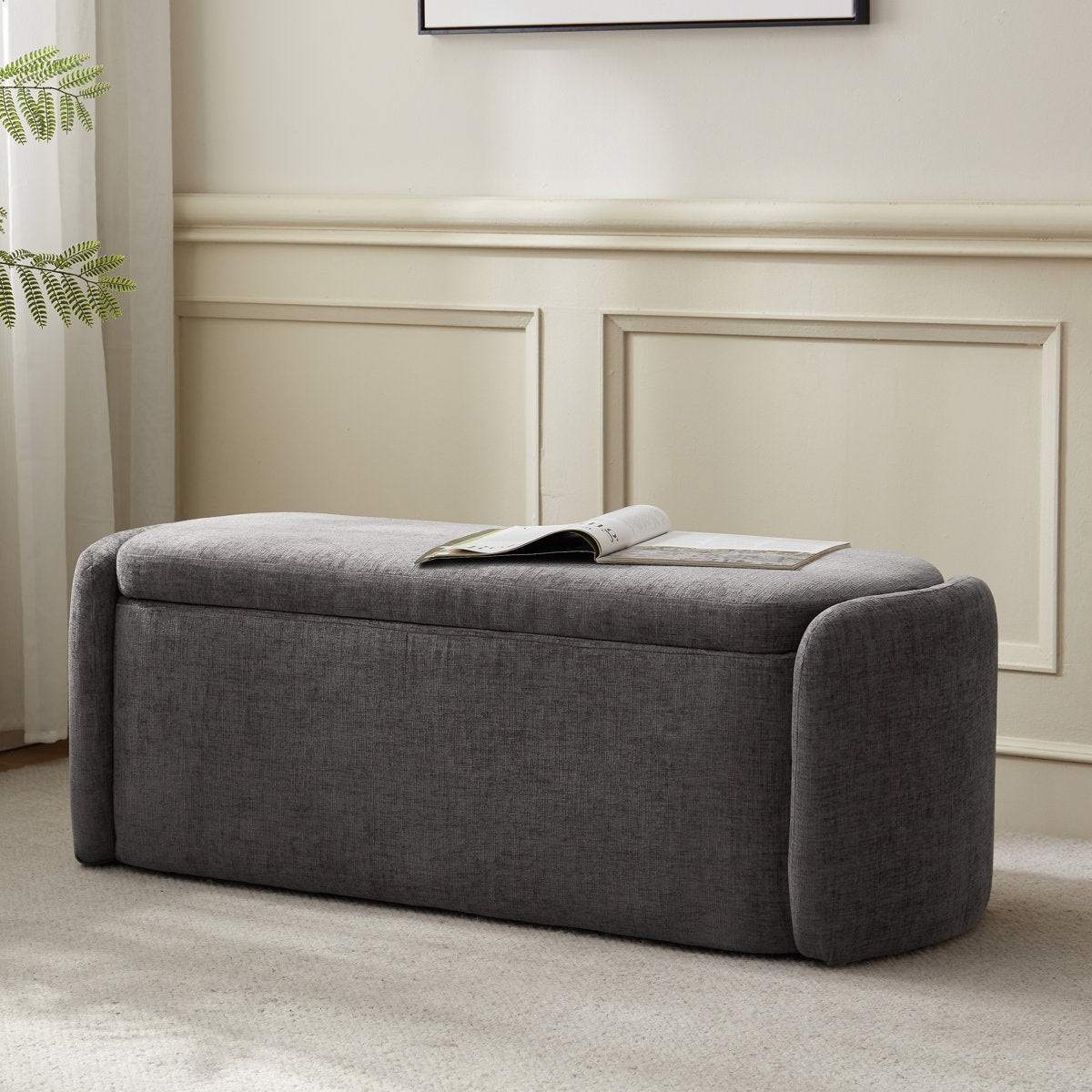 Nordic Solid Wood Storage Bench in Premium Upholstery