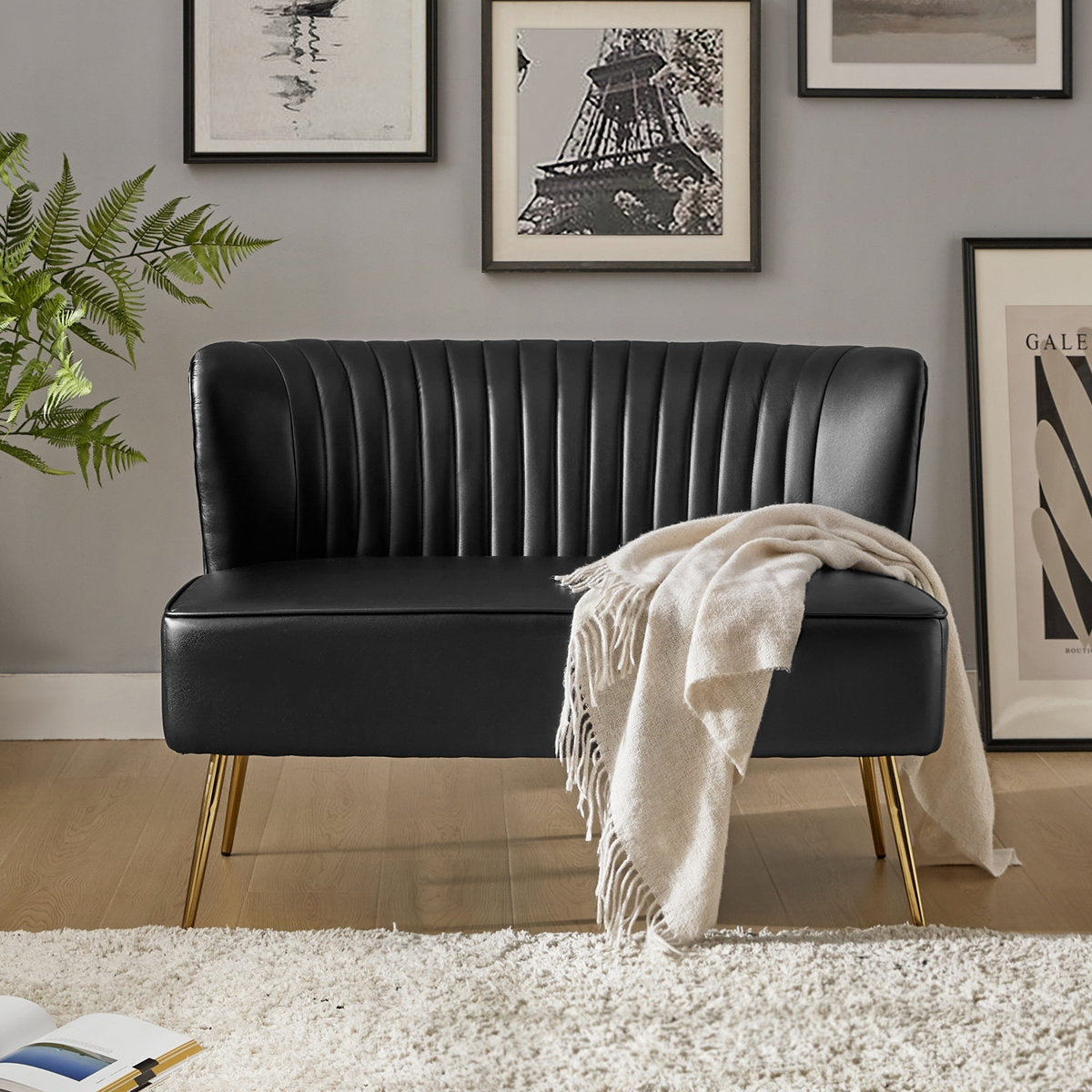 Vintage Style Faux Leather Two-Seater Sofa with Metal Legs