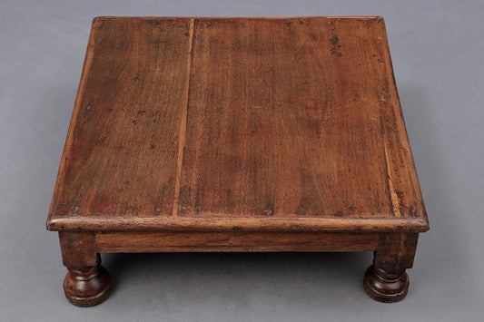 Solid Sheesham Wood Pooja Platform in Rustic Matte Brown Finish