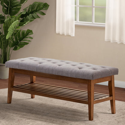 Zen-Inspired Solid Wood Upholstered Bench with Seamless Storage Compartment