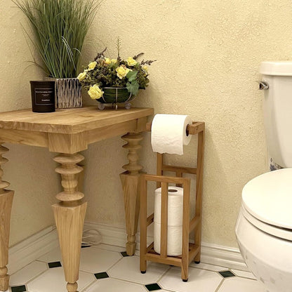 Solid Wood Free-Standing Toilet Paper Holder with Open Storage
