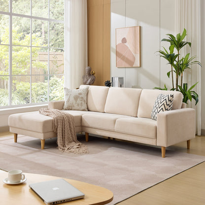 Luxury Acacia Wood Frame Velvet Sectional Sofa with Reversible Chaise