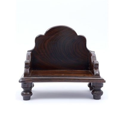 Solid Sheesham Wood Temple Chowki with Smooth Curved Back – Walnut Finish