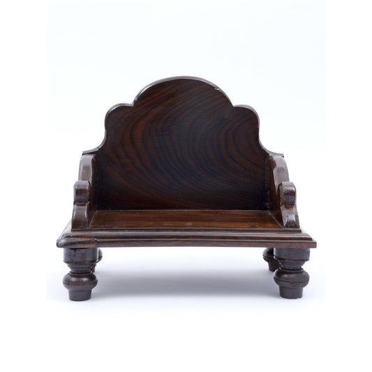 Solid Sheesham Wood Temple Chowki with Smooth Curved Back – Walnut Finish