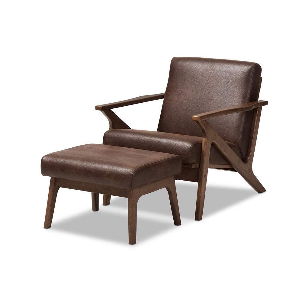 Relaxing Sheesham Wood Lounge Chair with Matching Footstool