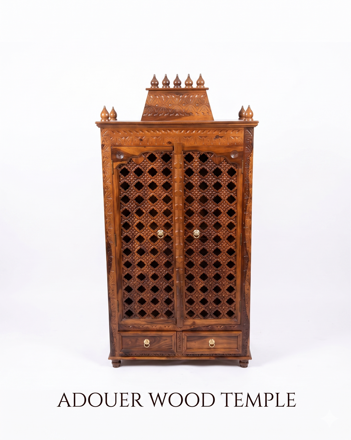 ADOUER WOOD Intricately Crafted Solid Teak Wood Puja Ghar / Temple