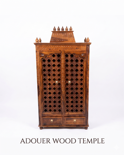 ADOUER WOOD Intricately Crafted Solid Teak Wood Puja Ghar / Temple