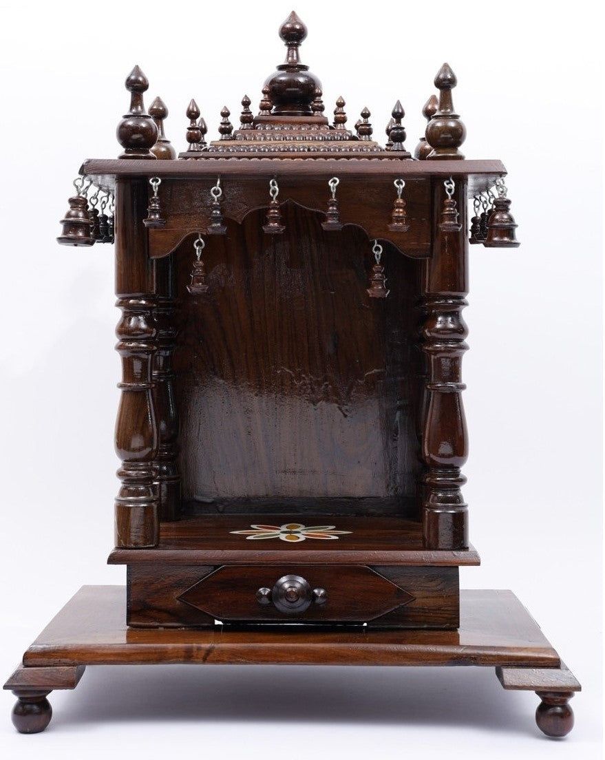 The Prayer Corner Solid Sheesham Wood Temple In Mahogany Finish