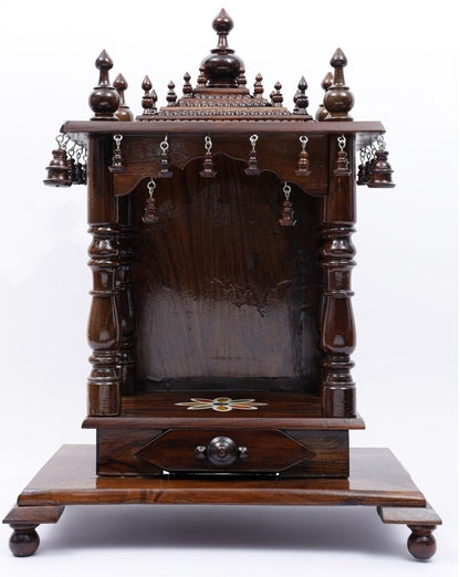 The Prayer Corner Solid Sheesham Wood Temple In Mahogany Finish