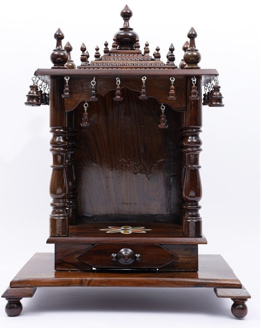 The Prayer Corner Solid Sheesham Wood Temple In Mahogany Finish