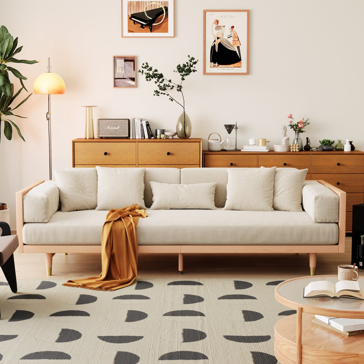ADOUER WOOD Modern Sheesham Wood 3 Seater Sofa for Home And Office, Light Walnut