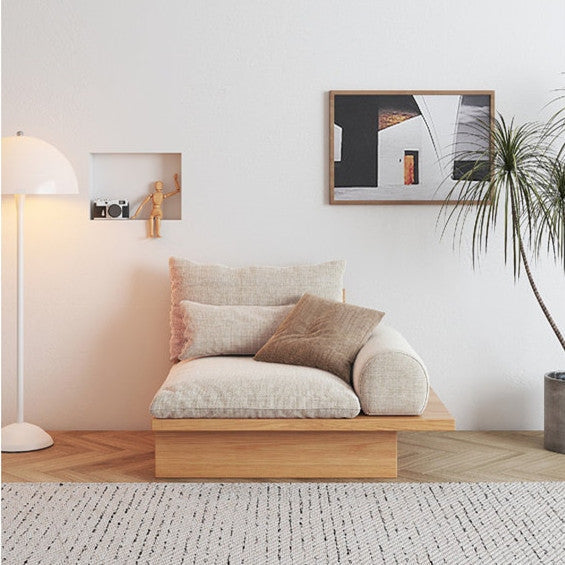 Japanese Style Platform Sofa with Acacia Wood Base and Cotton Fabric