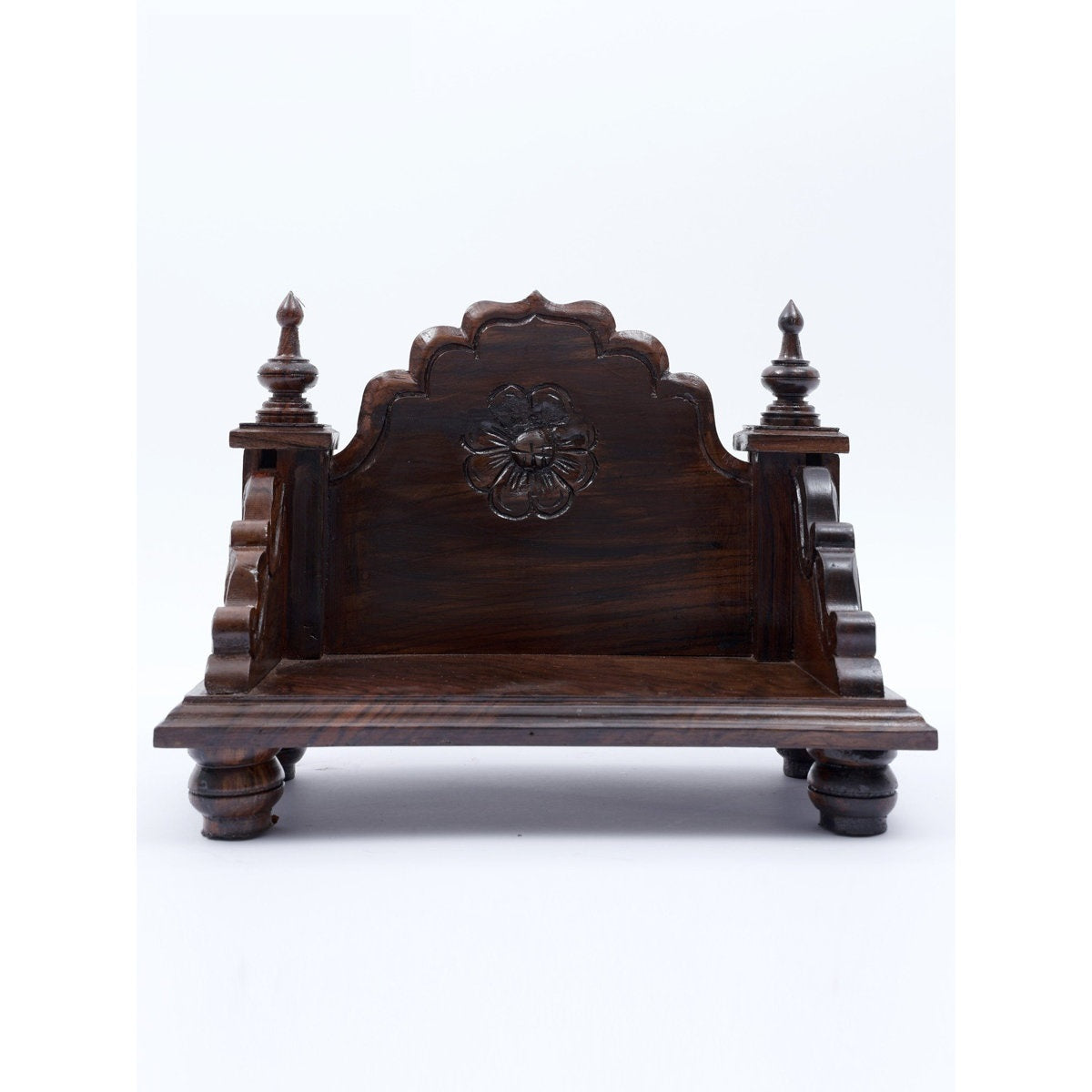 Sheesham Wood Pooja Mandir with Flower Design in Elegant Walnut Finish