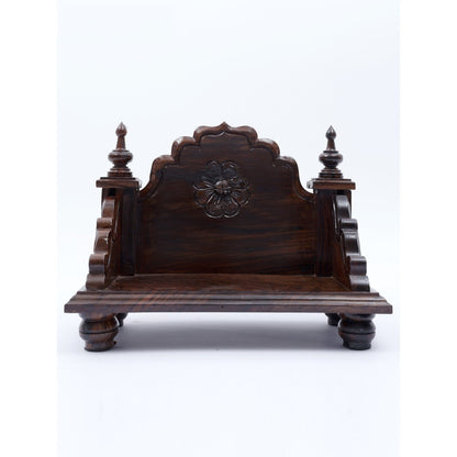 Sheesham Wood Pooja Mandir with Flower Design in Elegant Walnut Finish