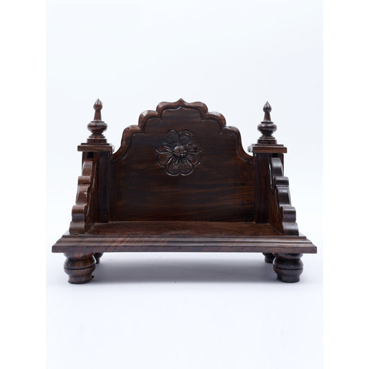 Sheesham Wood Pooja Mandir with Flower Design in Elegant Walnut Finish
