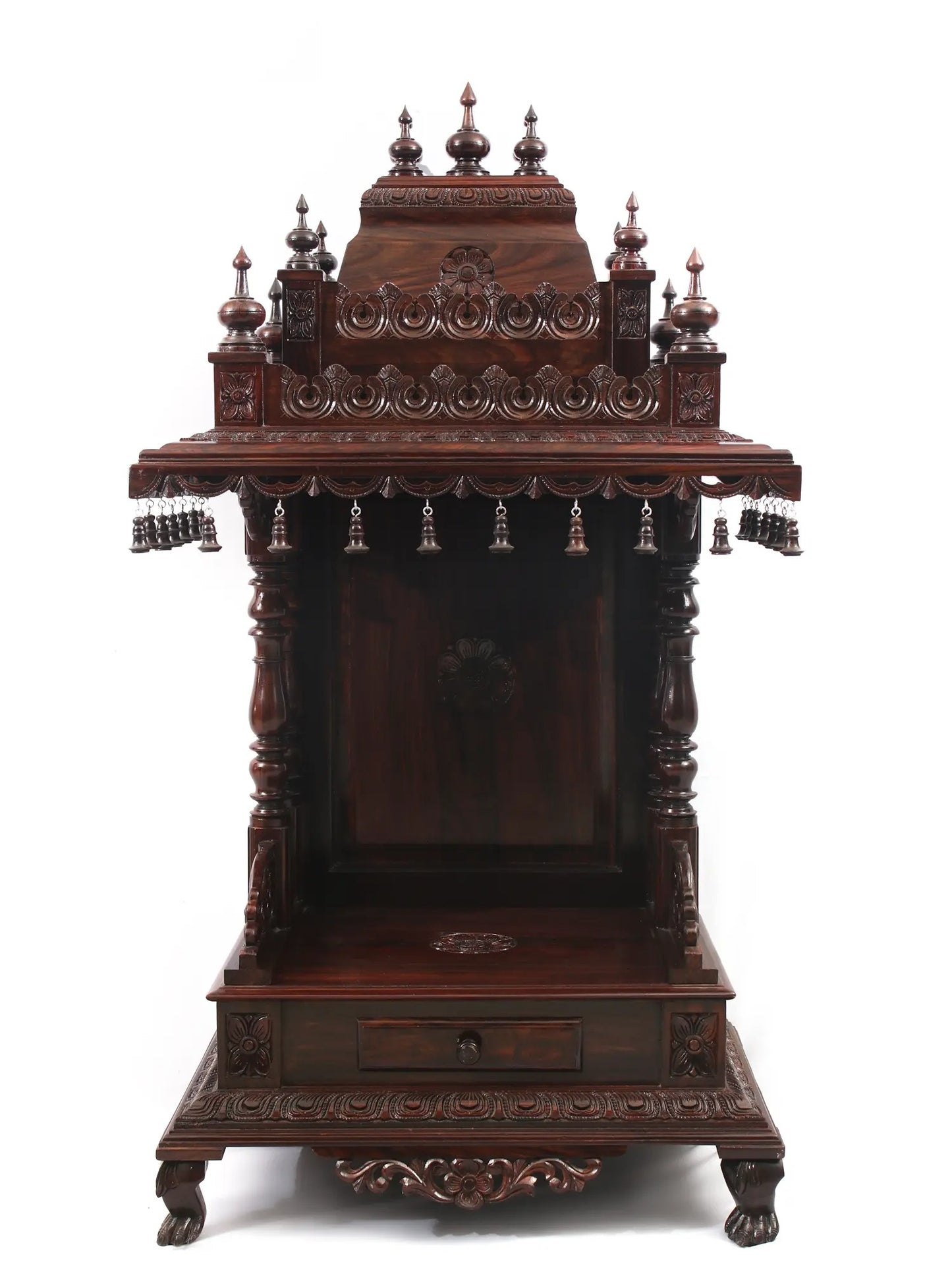 Intricately Carved Indian Style Sheesham Wood Mandir - Walnut Finish