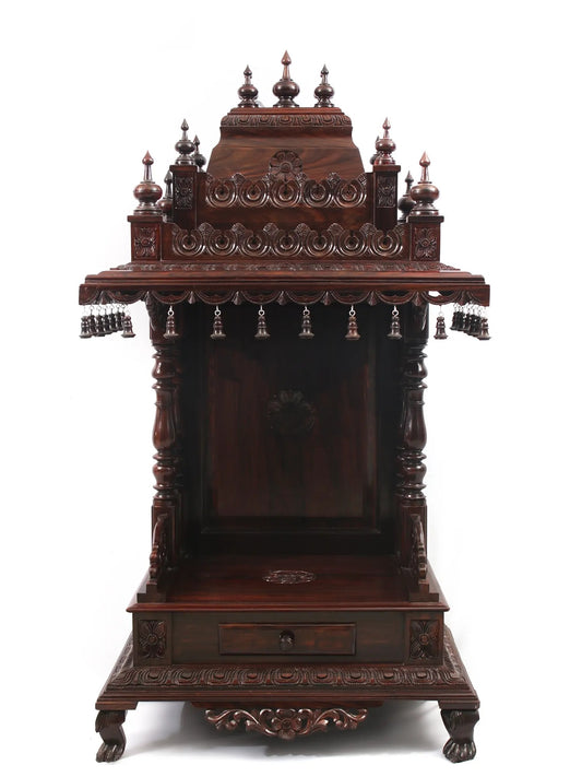 Intricately Carved Indian Style Sheesham Wood Mandir - Walnut Finish