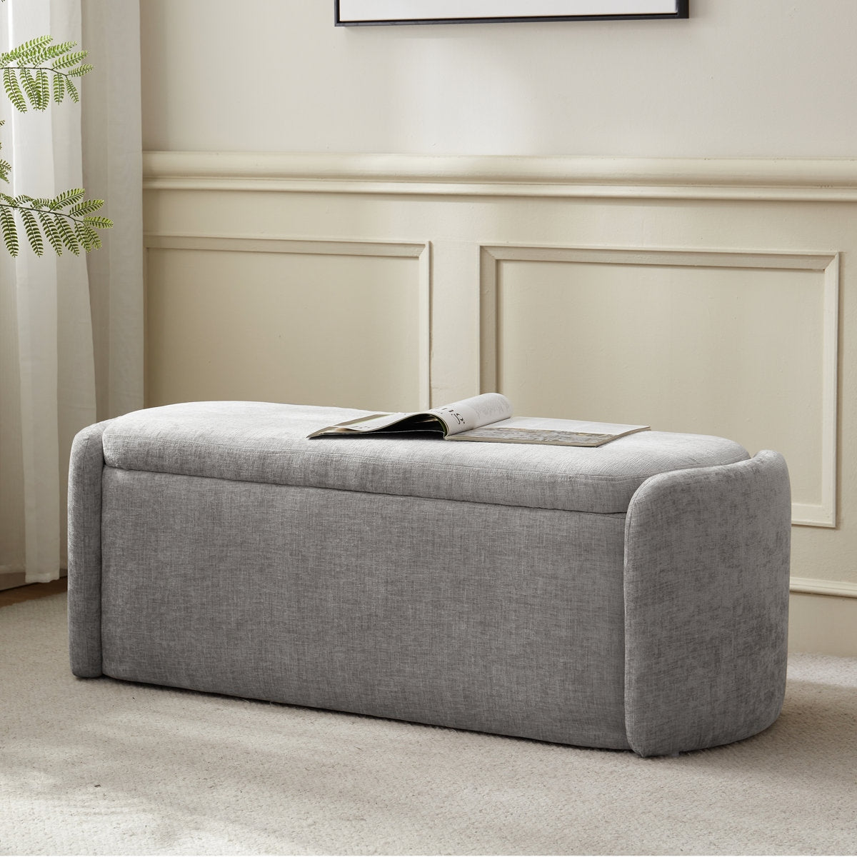 Nordic Solid Wood Storage Bench in Premium Upholstery