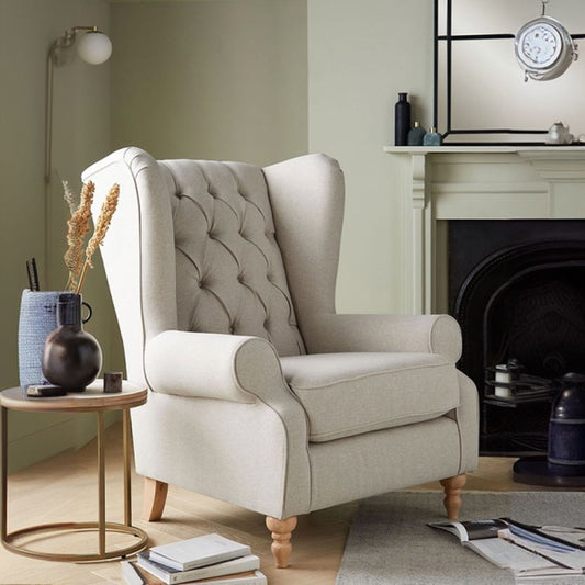 ADOUER WOOD Solid Wood Leg & Frame With Cotton Fabric Wingback Chair