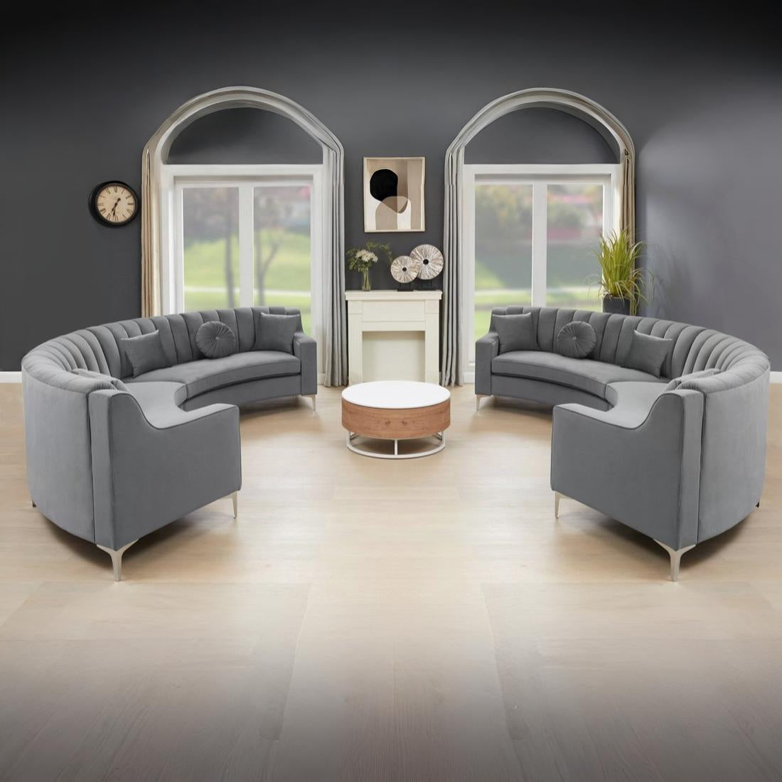 Luxurious Velvet Curved 6 Seater Sofa stainless steel Leg