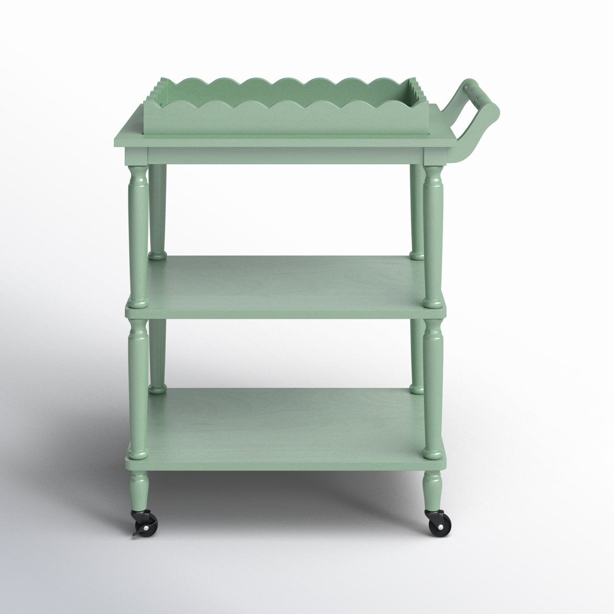 ADOUER WOOD  3-Tier Rolling Bar Cart with Removable Scalloped Tray and Spindle Legs